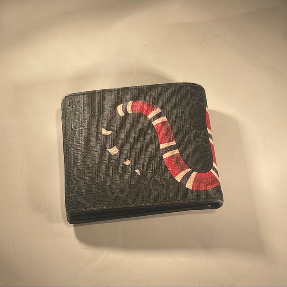 Gucci Kingsnake Print GG Supreme Wallet, Black, GG Canvas with controllato card - Picture 2 of 10